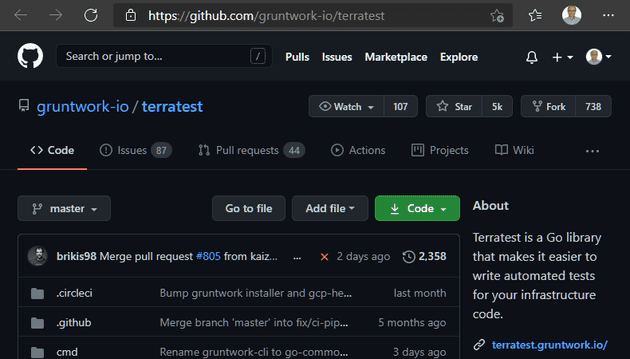Gruntwork Terratest repo screenshot