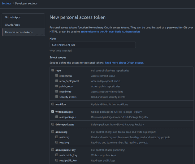 GitHub create personal access token screenshot