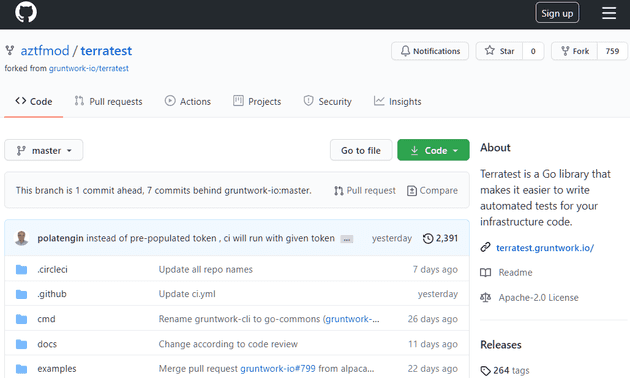 aztfmod/terratest repo screenshot